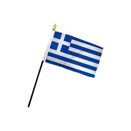 AES Small 4" x 6" 4x6 inch Greece Hand DESK Flag Polyester Material Stitched Edges 11" Plastic Stick Flag Hand Held Mini Small Stick Flags