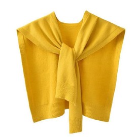 LeafIn 047 Women's Shoulder Cardigan Knit Shawl Scarf Scarf Cape Cape Cape Shawl Attached Collar Cute Collar Stole Spring Summer, yellow