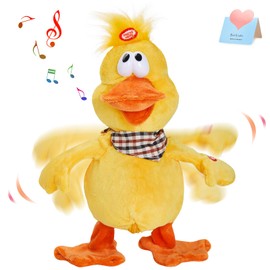 Houwsbaby 12'' Electronic Squawking Duck Toy,Electronic Quacking Musical Duck Stuffed Animal,Interactive Walking Singing Waving Duck Plush Toy Present for Kids Boys Girls Holiday Birthday