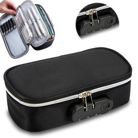 Caja de lápices de cerradura combinada longzhuo, caja de lápices de gran capacidad de 80 ranuras, impermeable, caja de almacenamiento de papelería, caja de lápices expandible - negro