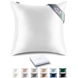 RENESSY Organic Silk Pillowcase 80 x 80 cm - 100% Organic Mulberry Silk, 22 Momme, Naturally Hypoallergenic, Promotes Hair and Skin Health, 1 Piece (White)