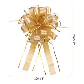 sourcing map 10pcs 8 Inch Large Pull Bow Gift Wrapping Bow Ribbon Organza Gold for Wedding Baskets Presents Christmas Party