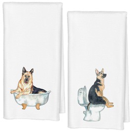 German Shepherd Dog Towels Set of 2, German Shepherd Gifts for Women Men, German Shepherd Decor Hand Towels for Bathroom, German Shepherd Bathroom Hand Towels, Dog Bathroom Decor, 16x24 Inches