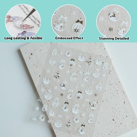 CESTSIREN White Christmas Nail Art Stickers, 5D Embossed Crystal Ball Nail Decals, for Nail Art Design, Self-Adhesive, Nail Accessories for Women,Aesthetic Nail Art Supplies