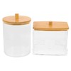 KONTONTY Elegant Bamboo Cover Cotton Swab Holder Portable Cosmetic Storage