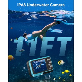 4K Underwater Camera Snorkeling 11FT Waterproof Camera 64MP Autofocus with 32GB Card Dual Screens Selfie 16X Zoom Floatable Compact Digital Camera Waterproof with 2 Batteries (Blue)