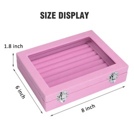 Vicoter Rings Organizer Tray 7 Slots Velvet Jewelry Earring Storage Box with Transparent lid Jewelry Display Case for Girls Wife Mom Women (Pink)
