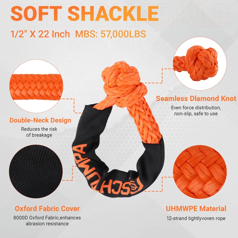 Kinetic Recovery Tow Rope, 1in x 30ft, 48000Lbs, Heavy Duty