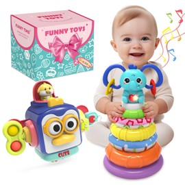 seveclotree 2-in-1 Montessori Toy for Babies, Baby Toy for 6 to 12 Months, Busy Sensory Toy and Stacking Toy, Gift for Baby from 1 2 3 Years