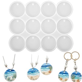 Mabor Round Silicone Mold 12-Cavity 1.38" Circle Resin Mold with Hole Round Keychain Mold Silicone Molds for Epoxy Resin Casting DIY Pendant Earrings Making