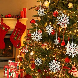 Naler 50 Copos de Nieve para Árbol de Navidad Blancos de 6 Tamaños