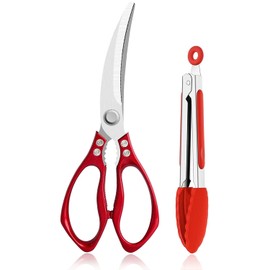 Jasni Fish pattern Powerful kitchen scissors Heavy Duty Multi-Purpose Color Titanium Coating Forged Stainless Steel Shears Student Office Home scissors Folding Fishing scissors (Red)