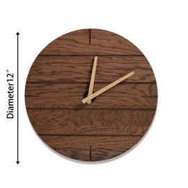 CONSDAN Wood Wall Clocks Battery Operated, USA Grown Hardwood Wall Decor, Analog Wooden Clock for Kitchen Bedroom Office, Vintage Oak Solid Wood Clock Face, 12", Walnut Color Round