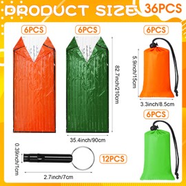 Qunclay 12 Set Emergency Sleeping Bag Survival Bivvy Sack Blanket with Whistles Lightweight Portable Thermal Survival Bag Thick Tent with Hood Extension Nylon Stuff Sack (Orange, Green,82.7 x 35.4 in)