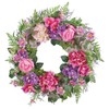 Collections Etc Pink and Purple Floral Spring Hanging Wreath