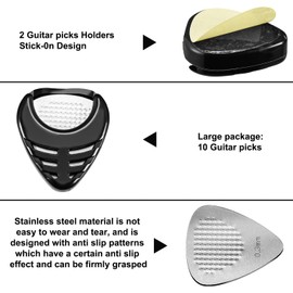 Metal Guitar Picks Plectrums Stainless Steel Picks Guitar Pick Holder Black With Picks Storage Case for Electric Guitar Bass Ukulele (60 Pcs Picks)