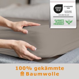 home4good Fitted Sheet, 140 x 200 cm, 100% Combed Cotton, Oeko-Tex 100, Jersey Fitted Sheet, Bed Sheet, 140 x 200 cm - Taupe