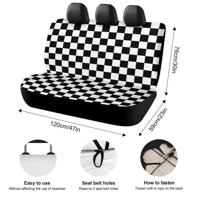 White Black Square Checkered Flag Car Rear Seat Covers Universal
