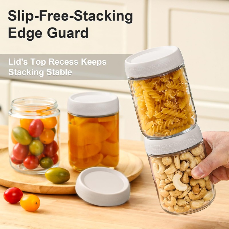 NETANY 6-pack 16oz Glass jars with Airtight Lids, Overnight Oats