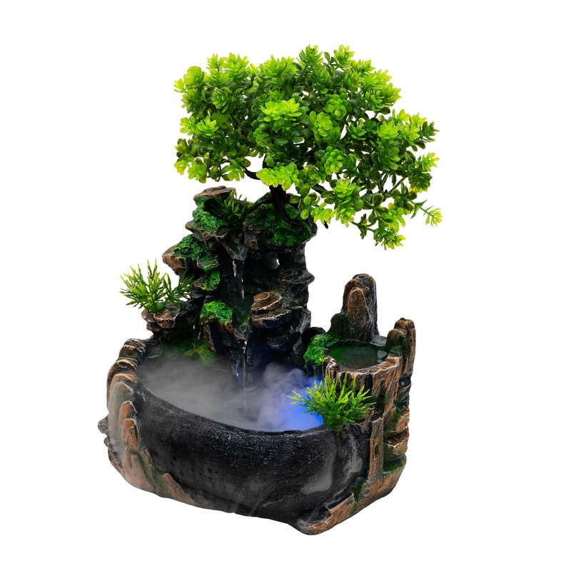 TITIDU Desktop Waterfall Bonsai Mini Rock Fountain w/LED Lights &
