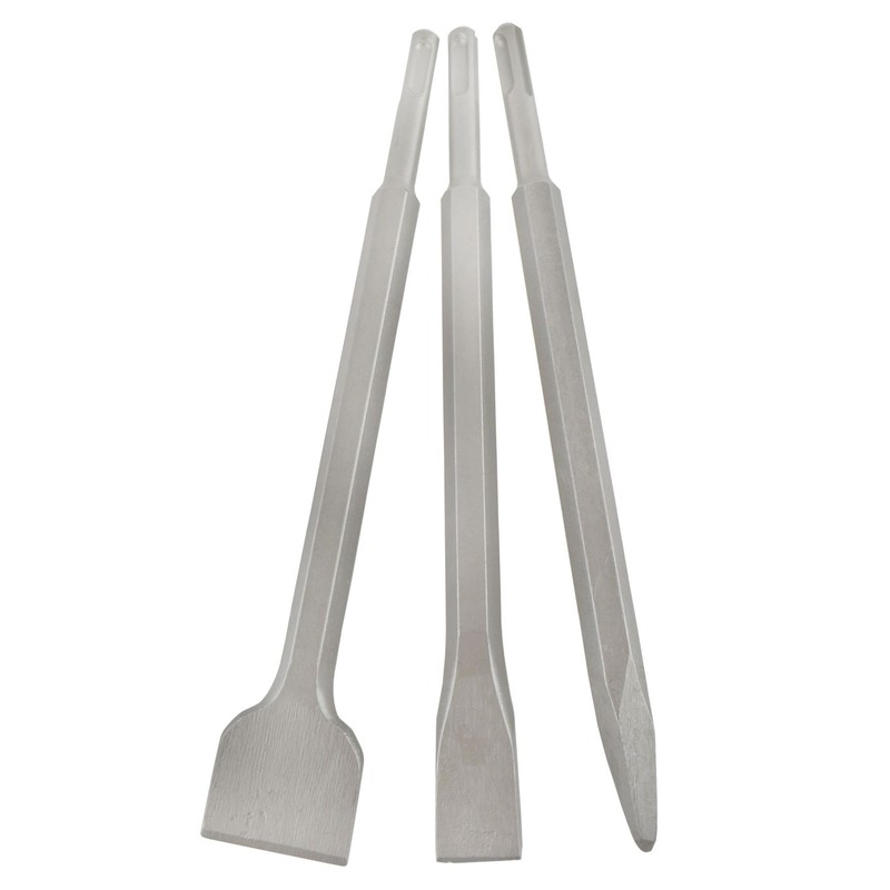 3pc SDS Plus Chisel Set 15mm Hex Shank Point/Flat Head