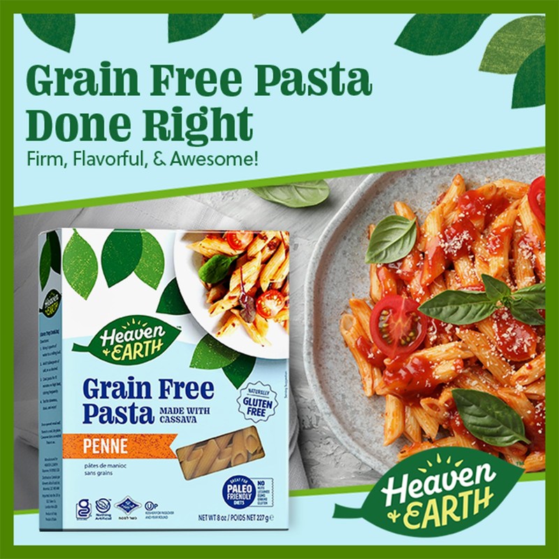 Heaven & Earth Grain Free Pasta, Cassava Penne Pasta, 8oz