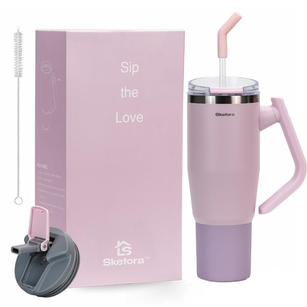 SKETORA 40oz Insulated Tumbler with Rotatable Handle and 2 Lids
