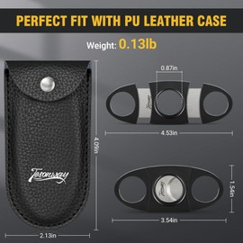 Tesonway Cigar Cutter with Leather Case, Stainless Steel Double Cut Blade Guillotine, Cigar Accessories for Men (Black)