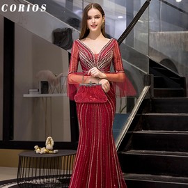 CORIOS Vintage 1920s Clutch Bag Women's Handmade Pearl Handbag Evening Bag Elegant Shoulder Bag Chain Shoulder Bag Small Bag Wedding Banquet Party Prom Bag, red