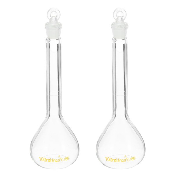 PATIKIL 100ml Volumetric Flask, 2Pcs 3.3 Borosilicate Glass Graduated Volumetric