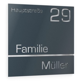 Graviers Design House Number Made of V2A Stainless Steel 230 x 230 mm Anthracite RAL 7016 Weatherproof Rustproof Individually Adjustable Street Number Family Name Made in Germany