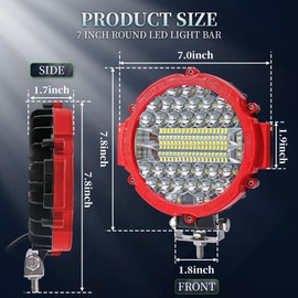 7 Inch Round LED Off Road Lights, 201W 10000lm LED Work Lights for Truck ATV UTV RV SXS Pickup Car Driving Light Bar Pods Headlight, Fog Tractors Lights Flood Spot Combo Beam (PACK OF 4 RED)