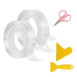 2 PCS Double Sided Tape Heavy Duty, Strong Nano Mounting Tape Extra Large, Caulk Strip Tape Clear, Waterproof Sealing Tape with Sealing Tool and Scissor for Kitchen Cooktop Sink Bathtub (3*300CM)