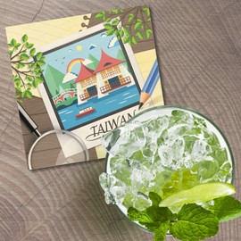 Unbranded Taiwan Illustration Travel 4'' X 4'' Square Wooden Coaster