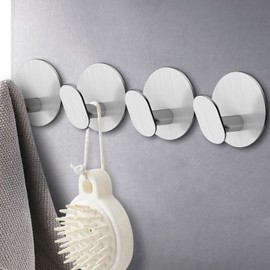 Bntuk Adhesive Towel Hooks, 4 Pack Towel Hooks Wall Hooks for Bathroom, Robes Coat Hooks for Hanging, (Brushed Nickel, Stainless Steel)