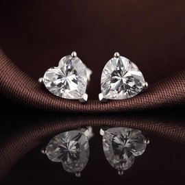 Jiahanzb Gold Plated Sparkling Heart Shape CZ Diamond Stud Earrings 925 Sterling Silver Cubic Zirconia Stud Earrings Simulated Diamond Stud Earrings for Women / Men 4 mm - 7 mm, Sterling Silver