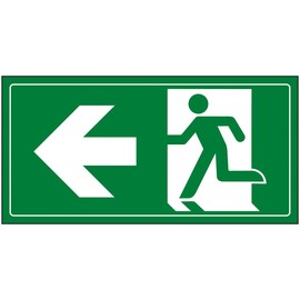V Safety Fire Exit Man Running Left Sign - 300x150mm - Green 1mm Rigid Plastic