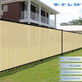 E&K Sunrise 6' x 50' Beige Fence Privacy Screen, Commercial Outdoor Backyard Shade Windscreen Mesh Fabric -Customized