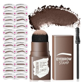 Eyebrow Stamp Stencil Kit - Eye Brow Stencil Kits with Eyebrow Blush, Long-lasting Waterproof & Smudge-Proof Eyebrow Shaping Kit with 24 Reusable Eyebrow Stencils for Perfect Brow(Dark Brown)