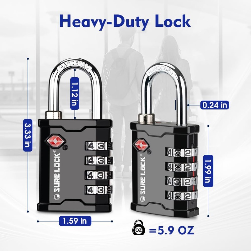 SURE LOCK TSA Accepted Heavy Duty Big Combination Luggage Padlock