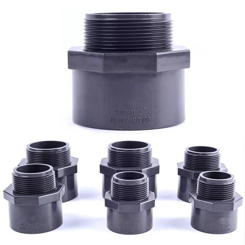 UPVC Pipe Threaded Connector, Industrial Grade ANSI SCH80 Gray U-PVC