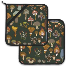 Colorful Mushrooms Pot Holder Set of 2,Heat Resistant Potholders Oven Hot Pads for Kitchen Cooking Baking BBQ