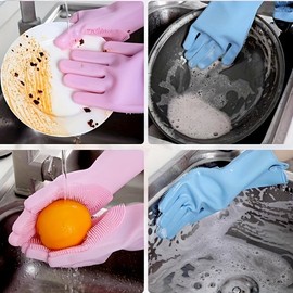 Women'S Pink Silicone Dishwashing Gloves - Thick, Durable, Waterproof, Non-Toxic, Ideal for Kitchen and Household Cleaning, Dishwashing Gloves|Pink Silicone Gloves|Durable Gloves Hand - Color: (Blue) Dishwashing Gloves