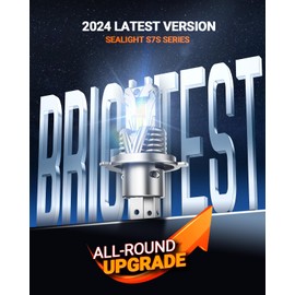 SEALIGHT H4 Bulb, 60000LM 900% Super Brighter For Uber, With 25000RPM Powerful Cooling Fan, Eye-protected 6500K S7S Series, 10 Years Lifespan Pack of 2