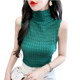 [KOEKOI] Women's High Neck T-Shirt, Cut and Sewn, High Neck Inner High Neck T-Shirt, Tank Top, T-Shirt, Sleeveless, Turtleneck, Thin, Plain, UV Protection, Overlaying, UV Protection, Neck for Sunburn
