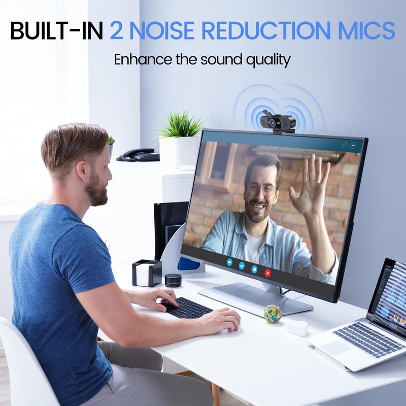 EMEET 1080P Webcam with Microphone, C960 Web Cam, 2 Mics,