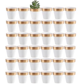 Yishang 36 pcs Small Mini White&Gold Clay Pots, 2.5'' Terracotta Pot Clay Ceramic Pottery Planter,Cactus Flower Terra Cotta Pots,Succulents Nursery Pots,with Drainage Hole, for Crafts,Wedding Favor
