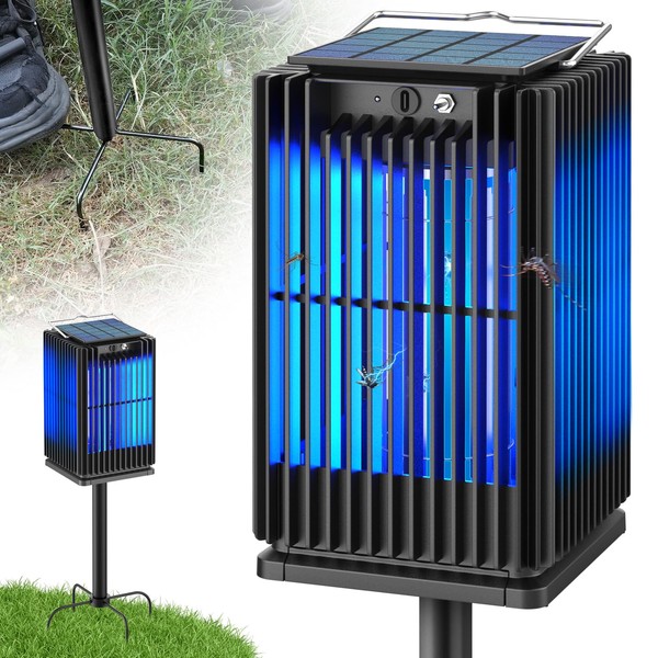 Solar Bug Zapper Outdoor, Waterproof Moaquito Zapper Outdoor with Ground