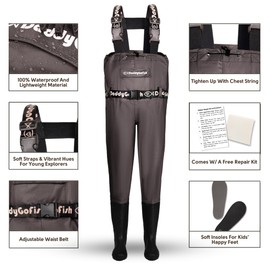 DaddyGoFish Chest Waders for Kids and Adults, Fishing and Hunting Waders with a Pocket and a Wader Hanger