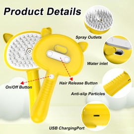 Cat Brush with Steam, 4-in-1 Steam Brush Cat, Multifunctional Cat Brush, Cat Steam Brush for Massage, Care and Hair Removal, Pet Hair Brush, Steam Brush with Water Tank, Steam Brush Cat